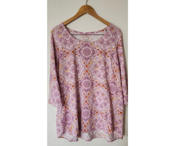 J. Jill Tops - J.Jill Luxe Supima Tunic Top XL Magenta Orange Paisley Mandala 3/4 Sleeve